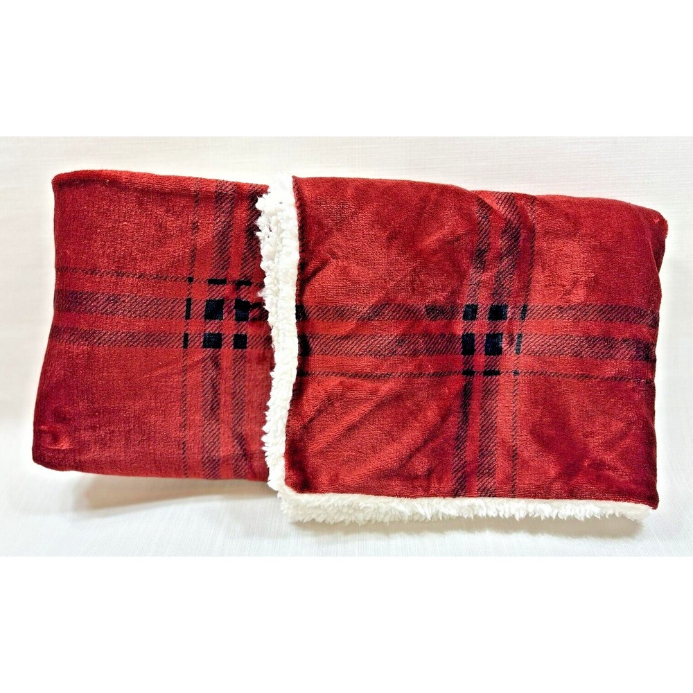 Pair of Red Plaid and Sherpa Shams 26in x 20in Winter Festive Cozy Cabin